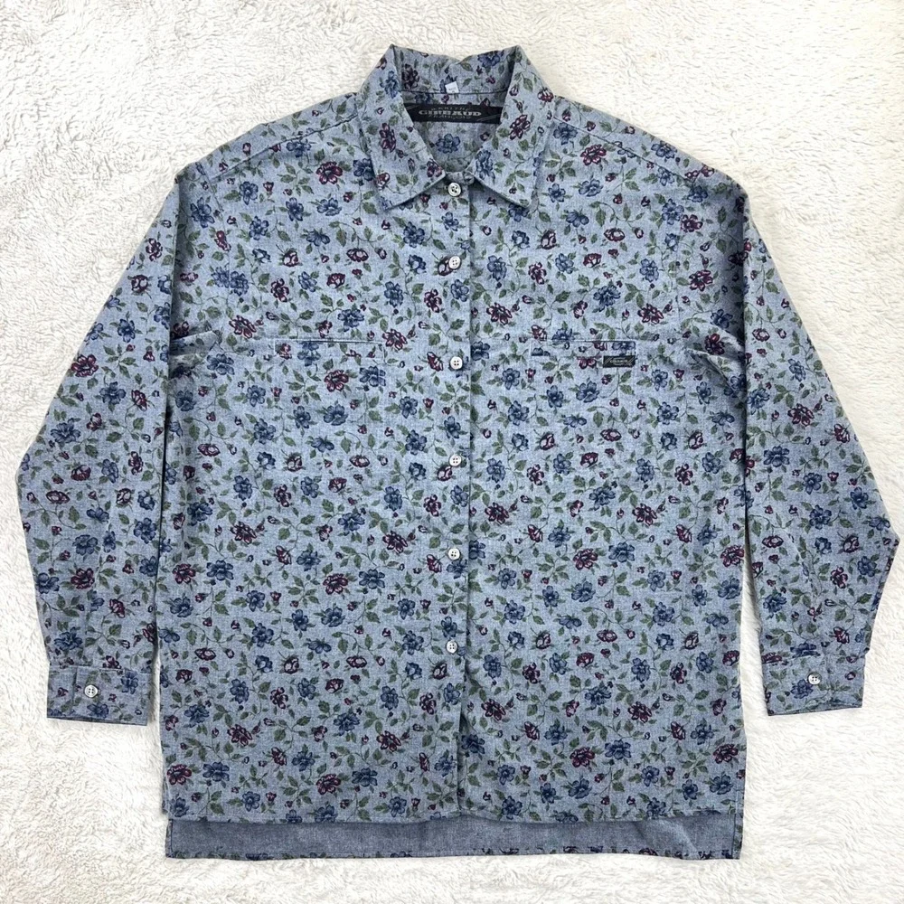 Vintage Girbaud Long Sleeve Shirt Men's LARGE Blue Floral Button Marithe USA 90s - Picture 1 of 8
